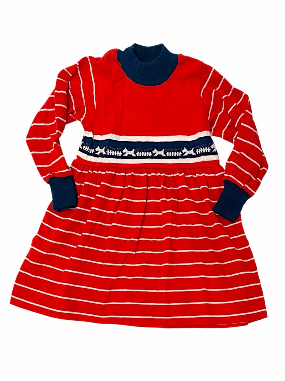 Florence Eiseman Red, Navy & White Striped Long-Sleeve Knit Dress